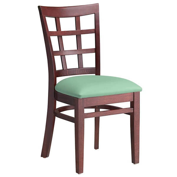 Lancaster Table & Seating Mahogany Finish Wooden Window Back Chair With Seafoam Padded Seat 4 Lancaster Table & Seating Mahogany Finish Wooden Window Back Chair With Seafoam Padded Seat - Image 2