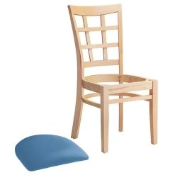 Lancaster Table & Seating Natural Finish Wooden Window Back Chair With Blue Padded Seat -BFM Seating sHOP 2297392