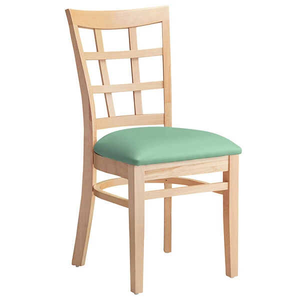Lancaster Table & Seating Natural Finish Wooden Window Back Chair With Seafoam Padded Seat 4 Lancaster Table & Seating Natural Finish Wooden Window Back Chair With Seafoam Padded Seat - Image 2