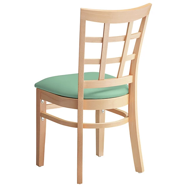 Lancaster Table & Seating Natural Finish Wooden Window Back Chair With Seafoam Padded Seat 5 Lancaster Table & Seating Natural Finish Wooden Window Back Chair With Seafoam Padded Seat - Image 3