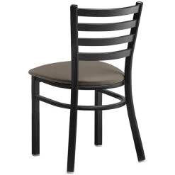Lancaster Table & Seating Black Finish Ladder Back Chair With 2 1/2" Taupe Vinyl Padded Seat -BFM Seating sHOP 2297507