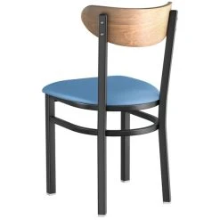 LT&S Boomerang Series Lancaster Table & Seating Boomerang Black Finish Chair With 2 1/2" Blue Vinyl Padded Seat And Vintage Wood Back -BFM Seating sHOP 2297681