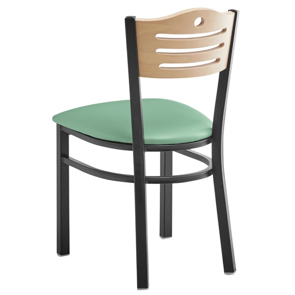 Lancaster Table & Seating Natural Finish Bistro Dining Chair With 2 1/2" Seafoam Vinyl Padded Seat 5 Lancaster Table & Seating Natural Finish Bistro Dining Chair With 2 1/2" Seafoam Vinyl Padded Seat - Image 3