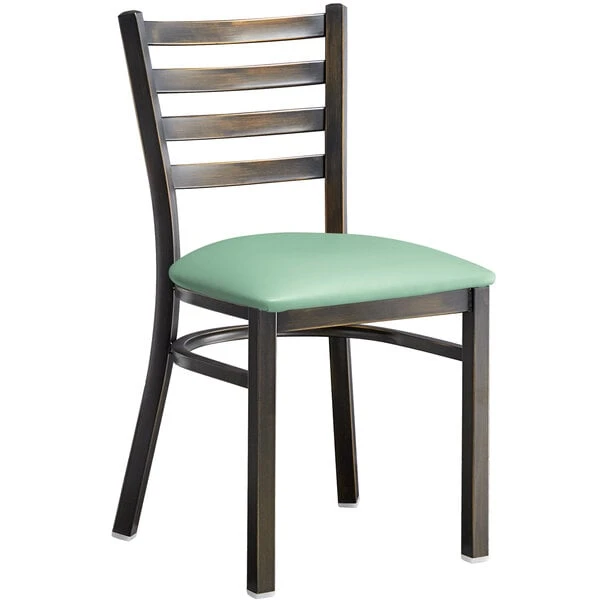 Lancaster Table & Seating Distressed Copper Finish Ladder Back Chair With 2 1/2" Seafoam Vinyl Padded Seat 4 Lancaster Table & Seating Distressed Copper Finish Ladder Back Chair With 2 1/2" Seafoam Vinyl Padded Seat - Image 2