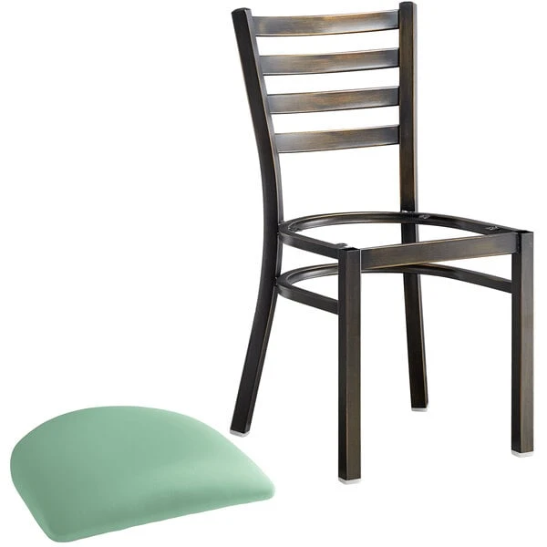 Lancaster Table & Seating Distressed Copper Finish Ladder Back Chair With 2 1/2" Seafoam Vinyl Padded Seat 6 Lancaster Table & Seating Distressed Copper Finish Ladder Back Chair With 2 1/2" Seafoam Vinyl Padded Seat - Image 4