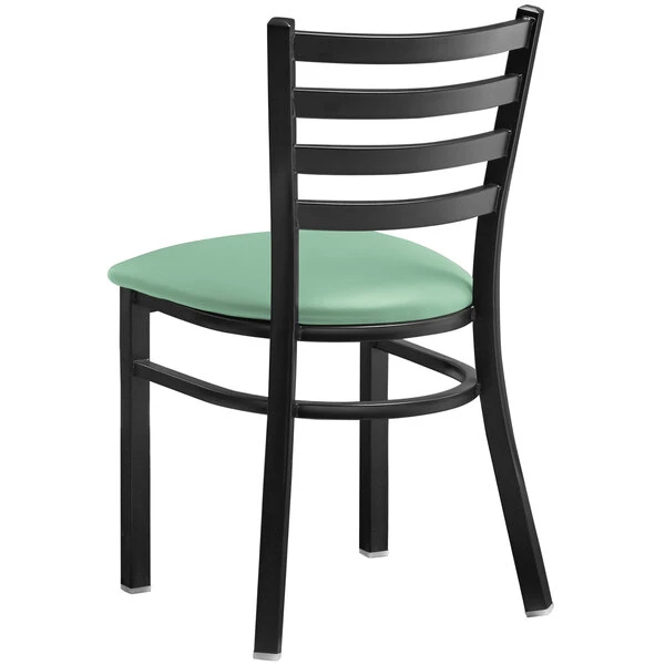 Lancaster Table & Seating Black Finish Ladder Back Chair With 2 1/2" Seafoam Vinyl Padded Seat 5 Lancaster Table & Seating Black Finish Ladder Back Chair With 2 1/2" Seafoam Vinyl Padded Seat - Image 3