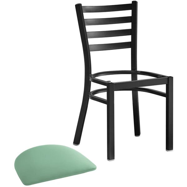 Lancaster Table & Seating Black Finish Ladder Back Chair With 2 1/2" Seafoam Vinyl Padded Seat 6 Lancaster Table & Seating Black Finish Ladder Back Chair With 2 1/2" Seafoam Vinyl Padded Seat - Image 4