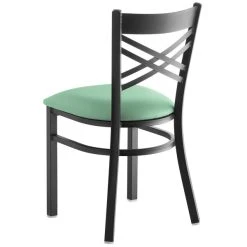 Lancaster Table & Seating Black Finish Cross Back Chair With 2 1/2" Seafoam Vinyl Padded Seat 8 Lancaster Table & Seating Black Finish Cross Back Chair With 2 1/2" Seafoam Vinyl Padded Seat -BFM Seating sHOP 2297896