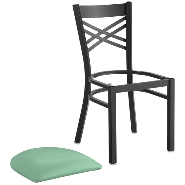 Lancaster Table & Seating Black Finish Cross Back Chair With 2 1/2" Seafoam Vinyl Padded Seat 6 Lancaster Table & Seating Black Finish Cross Back Chair With 2 1/2" Seafoam Vinyl Padded Seat - Image 4