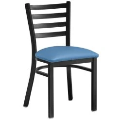 Lancaster Table & Seating Black Finish Ladder Back Chair With 2 1/2" Blue Vinyl Padded Seat -BFM Seating sHOP 2297902