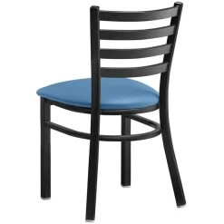Lancaster Table & Seating Black Finish Ladder Back Chair With 2 1/2" Blue Vinyl Padded Seat -BFM Seating sHOP 2297903