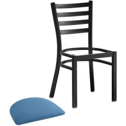 Lancaster Table & Seating Black Finish Ladder Back Chair With 2 1/2" Blue Vinyl Padded Seat -BFM Seating sHOP 2297904