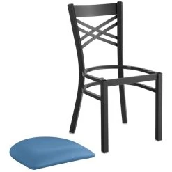 Lancaster Table & Seating Black Finish Cross Back Chair With 2 1/2" Blue Vinyl Padded Seat -BFM Seating sHOP 2298312