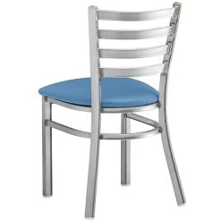 Lancaster Table & Seating Clear Coat Finish Ladder Back Chair With 2 1/2" Blue Vinyl Padded Seat 8 Lancaster Table & Seating Clear Coat Finish Ladder Back Chair With 2 1/2" Blue Vinyl Padded Seat -BFM Seating sHOP 2298325