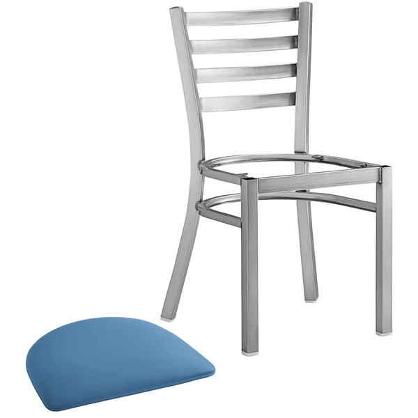 Lancaster Table & Seating Clear Coat Finish Ladder Back Chair With 2 1/2" Blue Vinyl Padded Seat 6 Lancaster Table & Seating Clear Coat Finish Ladder Back Chair With 2 1/2" Blue Vinyl Padded Seat - Image 4