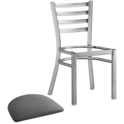Lancaster Table & Seating Clear Coat Finish Ladder Back Chair With 2 1/2" Dark Gray Vinyl Padded Seat -BFM Seating sHOP 2298343