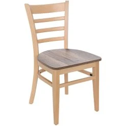 BFM Seating Berkeley Natural Beechwood Ladder Back Side Chair With Relic Knotty Pine Seat