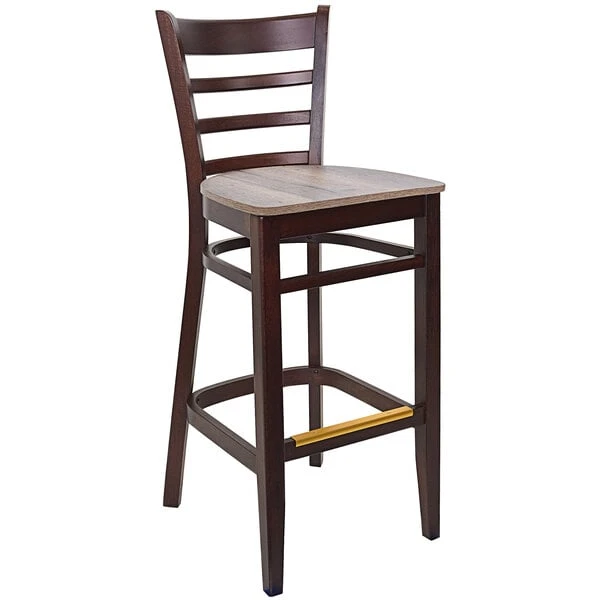 BFM Seating Berkeley Dark Walnut Beechwood Ladder Back Barstool With Relic Knotty Pine Seat 3 BFM Seating Berkeley Dark Walnut Beechwood Ladder Back Barstool With Relic Knotty Pine Seat