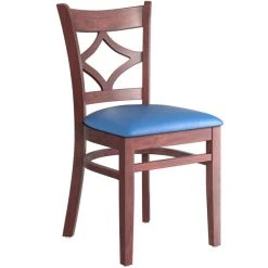 Lancaster Table & Seating Mahogany Finish Wooden Diamond Back Chair With Blue Padded Seat