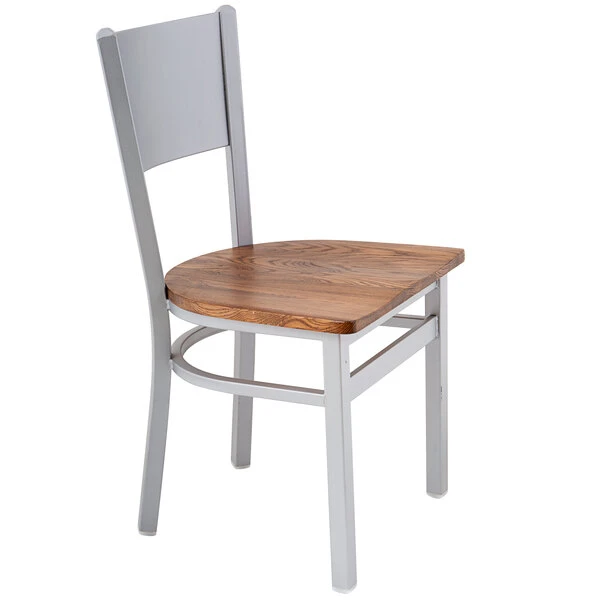 BFM Seating Axel Silver Mist Steel Side Chair With Autumn Ash Wood Seat 4 BFM Seating Axel Silver Mist Steel Side Chair With Autumn Ash Wood Seat - Image 2