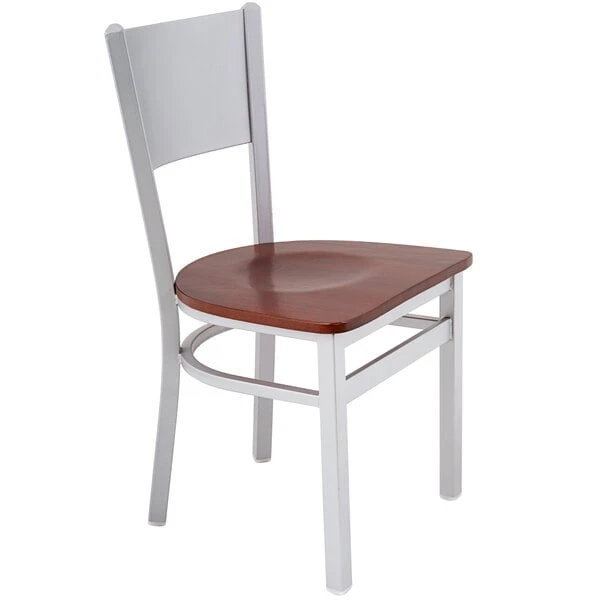 BFM Seating Axel Silver Mist Steel Side Chair With Mahogany Wood Seat 4 BFM Seating Axel Silver Mist Steel Side Chair With Mahogany Wood Seat - Image 2