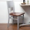 BFM Seating Axel Silver Mist Steel Side Chair With Mahogany Wood Seat