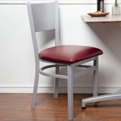 BFM Seating Axel Silver Mist Steel Side Chair With Burgundy Padded Vinyl Seat
