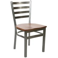 BFM Seating Lima Steel Side Chair With Ash Wooden Seat And Clear Coat Frame