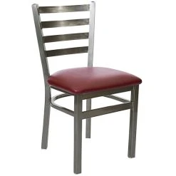 BFM Seating Lima Steel Side Chair With 2" Burgundy Vinyl Seat And Clear Coat Frame