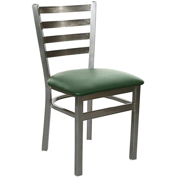 BFM Seating Lima Steel Side Chair With 2" Green Vinyl Seat And Clear Coat Frame 3 BFM Seating Lima Steel Side Chair With 2" Green Vinyl Seat And Clear Coat Frame