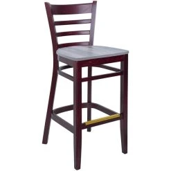 BFM Seating Berkeley Dark Mahogany Beechwood Ladder Back Barstool With Relic Chestnut Seat
