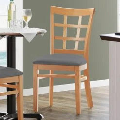 Lancaster Table & Seating Natural Finish Wooden Window Back Chair With Dark Gray Padded Seat