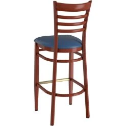 LT&S Spartan Series Lancaster Table & Seating Spartan Series Bar Height Metal Ladder Back Chair With Mahogany Wood Grain Finish And Navy Vinyl Seat 7 LT&S Spartan Series Lancaster Table & Seating Spartan Series Bar Height Metal Ladder Back Chair With Mahogany Wood Grain Finish And Navy Vinyl Seat -BFM Seating sHOP 2371279