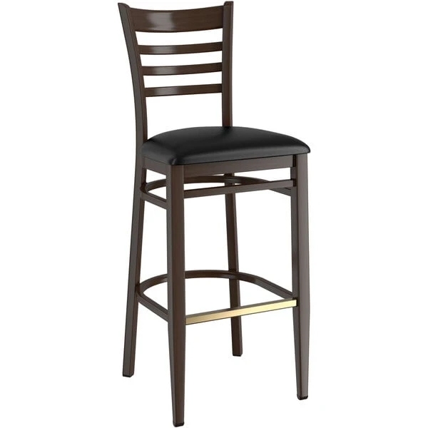 LT&S Spartan Series Lancaster Table & Seating Spartan Series Bar Height Metal Ladder Back Chair With Walnut Wood Grain Finish And Black Vinyl Seat 4 LT&S Spartan Series Lancaster Table & Seating Spartan Series Bar Height Metal Ladder Back Chair With Walnut Wood Grain Finish And Black Vinyl Seat - Image 2