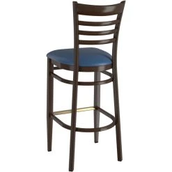 LT&S Spartan Series Lancaster Table & Seating Spartan Series Bar Height Metal Ladder Back Chair With Walnut Wood Grain Finish And Navy Vinyl Seat -BFM Seating sHOP 2371299