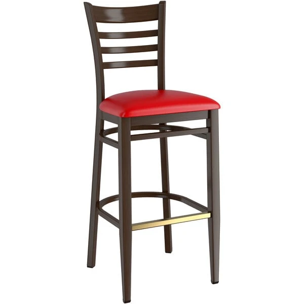 LT&S Spartan Series Lancaster Table & Seating Spartan Series Bar Height Metal Ladder Back Chair With Walnut Wood Grain Finish And Red Vinyl Seat 4 LT&S Spartan Series Lancaster Table & Seating Spartan Series Bar Height Metal Ladder Back Chair With Walnut Wood Grain Finish And Red Vinyl Seat - Image 2