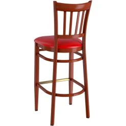 LT&S Spartan Series Lancaster Table & Seating Spartan Series Bar Height Metal Slat Back Chair With Mahogany Wood Grain Finish And Red Vinyl Seat -BFM Seating sHOP 2371315