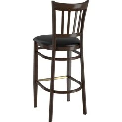 LT&S Spartan Series Lancaster Table & Seating Spartan Series Bar Height Metal Slat Back Chair With Walnut Wood Grain Finish And Black Vinyl Seat -BFM Seating sHOP 2371330