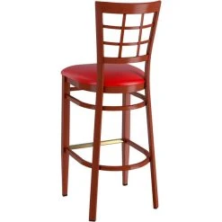 LT&S Spartan Series Lancaster Table & Seating Spartan Series Bar Height Metal Window Back Chair With Mahogany Wood Grain Finish And Red Vinyl Seat -BFM Seating sHOP 2371361