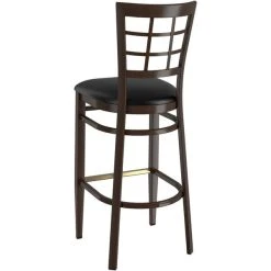 LT&S Spartan Series Lancaster Table & Seating Spartan Series Bar Height Metal Window Back Chair With Walnut Wood Grain Finish And Black Vinyl Seat -BFM Seating sHOP 2371369