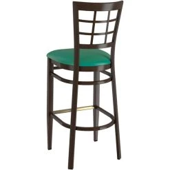 LT&S Spartan Series Lancaster Table & Seating Spartan Series Bar Height Metal Window Back Chair With Walnut Wood Grain Finish And Green Vinyl Seat -BFM Seating sHOP 2371375