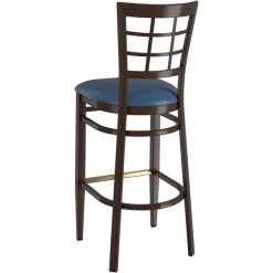 LT&S Spartan Series Lancaster Table & Seating Spartan Series Bar Height Metal Window Back Chair With Walnut Wood Grain Finish And Navy Vinyl Seat -BFM Seating sHOP 2371378