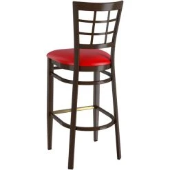 LT&S Spartan Series Lancaster Table & Seating Spartan Series Bar Height Metal Window Back Chair With Walnut Wood Grain Finish And Red Vinyl Seat -BFM Seating sHOP 2371381