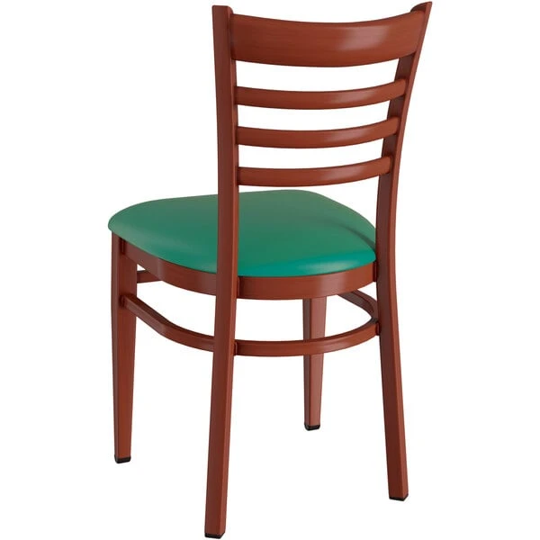 LT&S Spartan Series Lancaster Table & Seating Spartan Series Metal Ladder Back Chair With Mahogany Wood Grain Finish And Green Vinyl Seat 5 LT&S Spartan Series Lancaster Table & Seating Spartan Series Metal Ladder Back Chair With Mahogany Wood Grain Finish And Green Vinyl Seat - Image 3