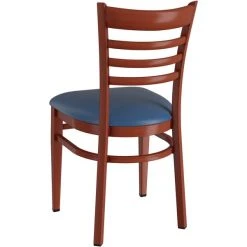 LT&S Spartan Series Lancaster Table & Seating Spartan Series Metal Ladder Back Chair With Mahogany Wood Grain Finish And Navy Vinyl Seat 7 LT&S Spartan Series Lancaster Table & Seating Spartan Series Metal Ladder Back Chair With Mahogany Wood Grain Finish And Navy Vinyl Seat -BFM Seating sHOP 2371399