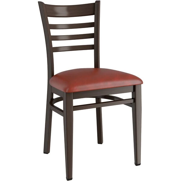 LT&S Spartan Series Lancaster Table & Seating Spartan Series Metal Ladder Back Chair With Walnut Wood Grain Finish And Burgundy Vinyl Seat 4 LT&S Spartan Series Lancaster Table & Seating Spartan Series Metal Ladder Back Chair With Walnut Wood Grain Finish And Burgundy Vinyl Seat - Image 2