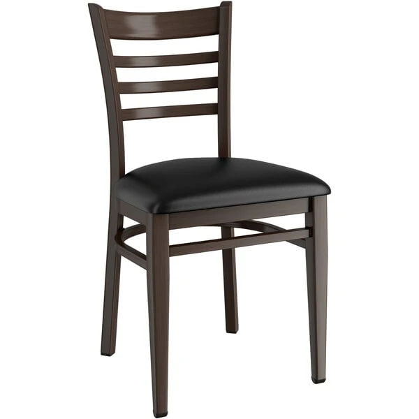 LT&S Spartan Series Lancaster Table & Seating Spartan Series Metal Ladder Back Chair With Walnut Wood Grain Finish And Black Vinyl Seat 4 LT&S Spartan Series Lancaster Table & Seating Spartan Series Metal Ladder Back Chair With Walnut Wood Grain Finish And Black Vinyl Seat - Image 2