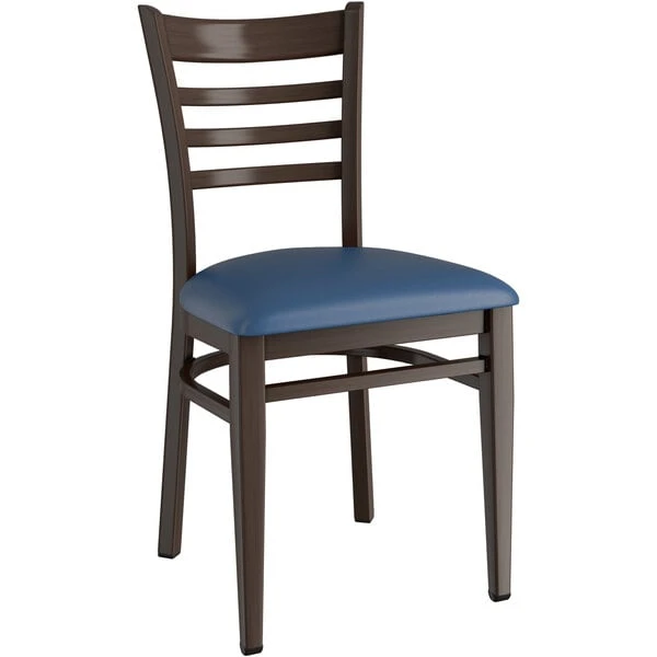 LT&S Spartan Series Lancaster Table & Seating Spartan Series Metal Ladder Back Chair With Walnut Wood Grain Finish And Navy Vinyl Seat 4 LT&S Spartan Series Lancaster Table & Seating Spartan Series Metal Ladder Back Chair With Walnut Wood Grain Finish And Navy Vinyl Seat - Image 2