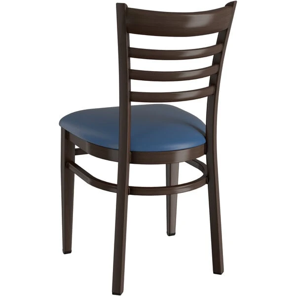 LT&S Spartan Series Lancaster Table & Seating Spartan Series Metal Ladder Back Chair With Walnut Wood Grain Finish And Navy Vinyl Seat 5 LT&S Spartan Series Lancaster Table & Seating Spartan Series Metal Ladder Back Chair With Walnut Wood Grain Finish And Navy Vinyl Seat - Image 3