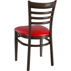 LT&S Spartan Series Lancaster Table & Seating Spartan Series Metal Ladder Back Chair With Walnut Wood Grain Finish And Red Vinyl Seat -BFM Seating sHOP 2371421